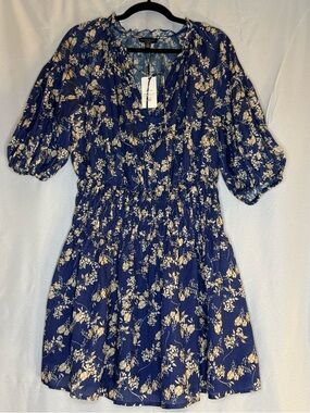 Current Air Navy Floral Smocked Midi Dress with Cream Blooms
